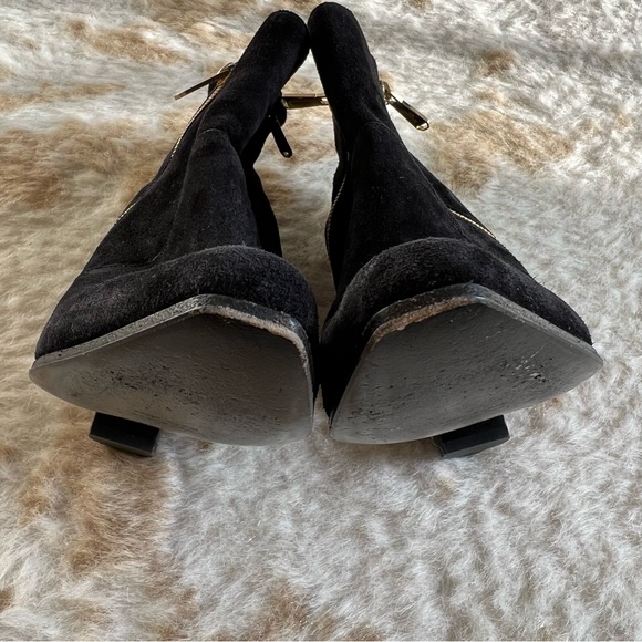 BALMAIN Paris Bootie 40 ROUSTEING black suede dual gold zip chunky heel Block 9 - Picture 7 of 13